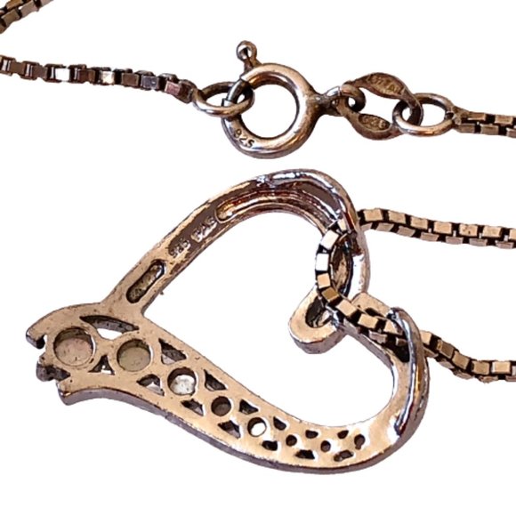 Vintage Necklace Sterling Silver Heart Pendant Aurora Borealis Rhinestone PAS - Picture 12 of 15